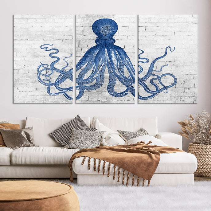 Octopus with Brick Wall Background Large Canvas Art Print for Living Room Decor