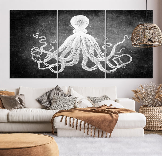 Black and White Octopus Art Print Canvas Wall Decor Easy to Hang