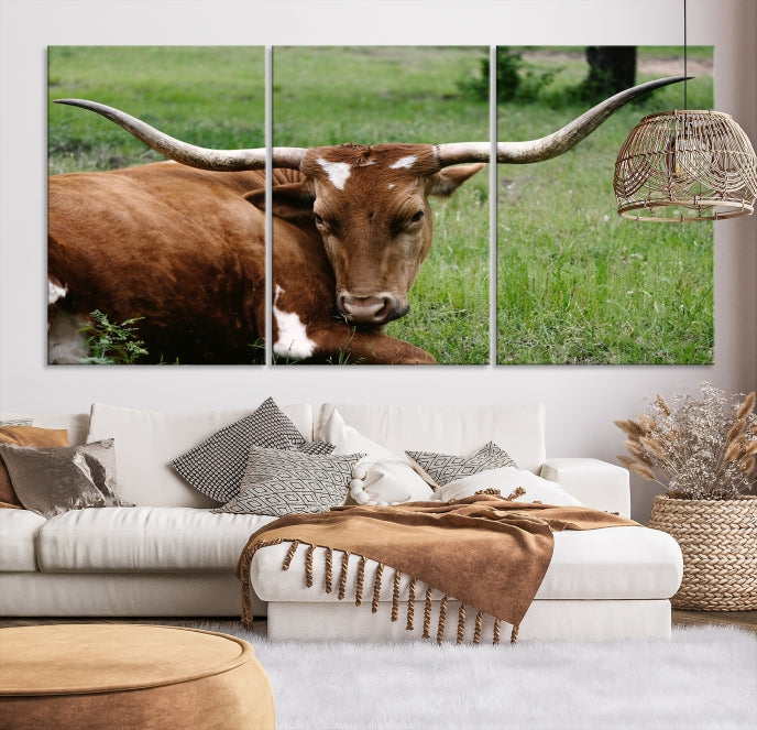 Big Horn Cow Animal Large Wall Art Canvas Print