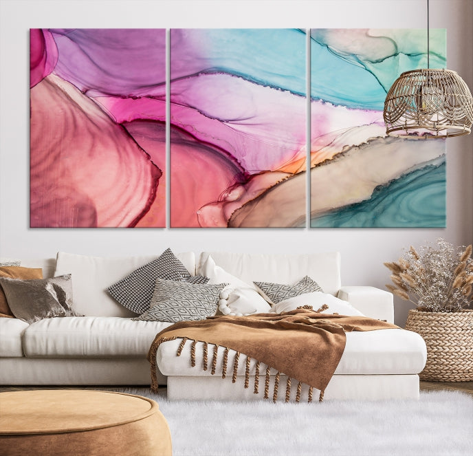 Colorful Marble Abstract Wall Art Print Canvas Living Room Kitchen Wall Decor