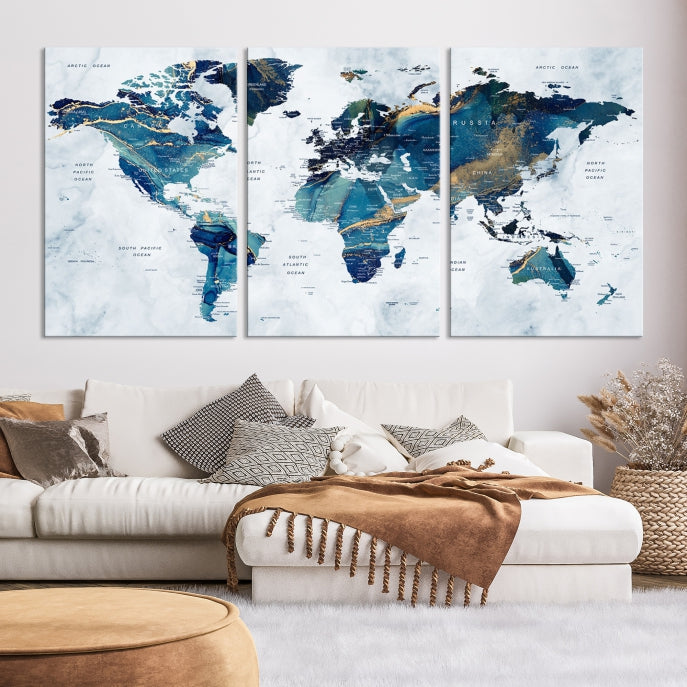 Extra Large World Map Wall Art Canvas Print Housewarming Gift