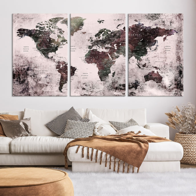 Large Grunge World Map Wall Art Print