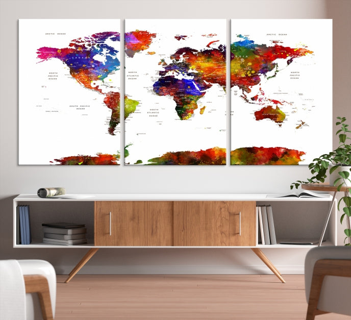 Extra Large Colorful World Map Framed Canvas Wall Art Print