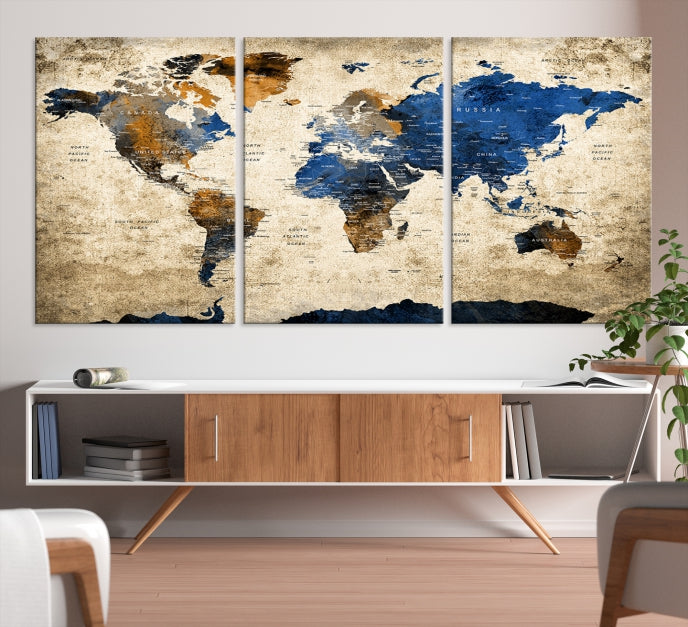 Upgrade Your Decor with a Touch of Grunge & Vintage StyleOur Modern Travel World Map Canvas Print Wall Art