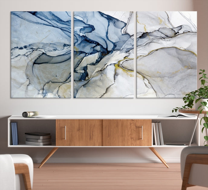 Create a Serene & Stylish Atmosphere with Our Large Blue Fluid Abstract Canvas Wall Art PrintA Modern Masterpiece