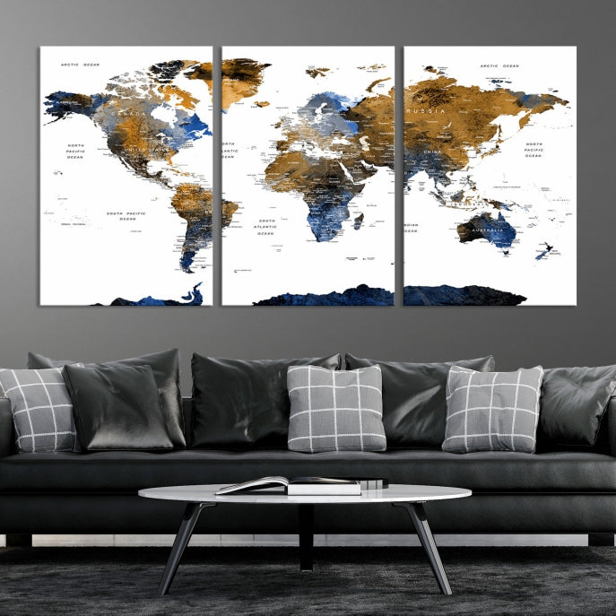 Bring Your Travel Dreams to Life with Our Large Modern World Map Canvas Print Wall ArtA Stylish & Informative Decor