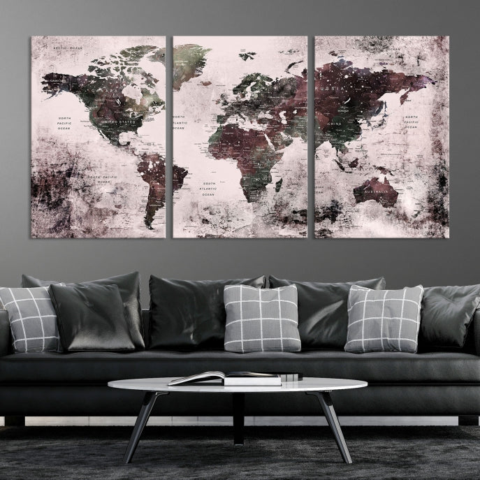 Large Grunge World Map Wall Art Print