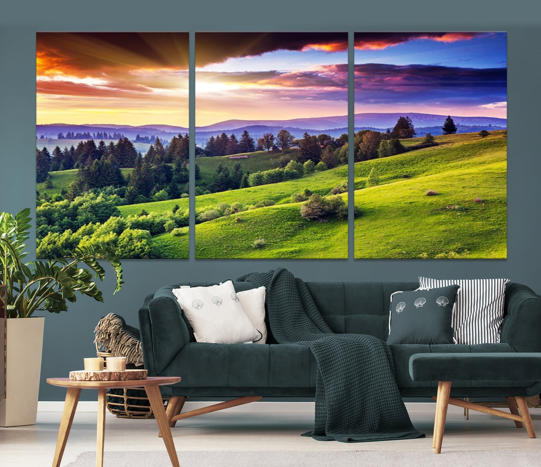 Large Wall Art Sparse Forest on Mountain at Sunset Landscape Canvas Print