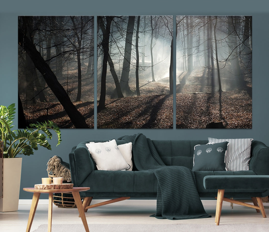 Large Wall Art Fascinating Foggy and Dark Forest Canvas Print