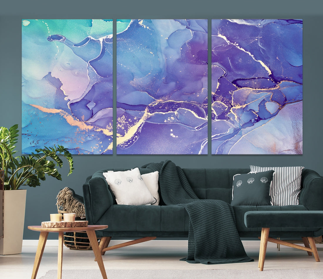 Blue and Purple Abstract Painting Modern Canvas Wall Art Print