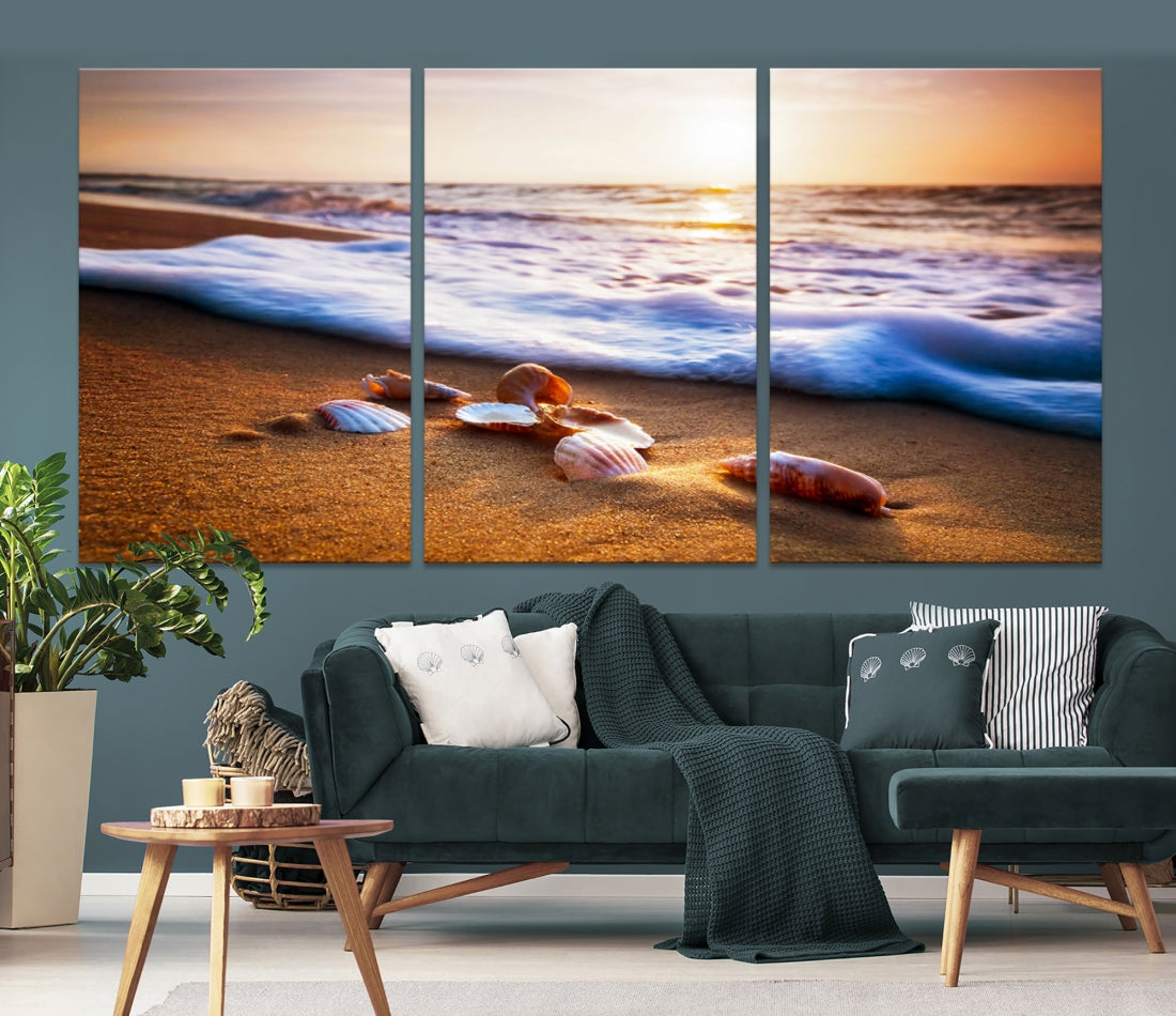 Sea Shell Sandy Ocean Beach Canvas Wall Art Print Framed Ready to Hang