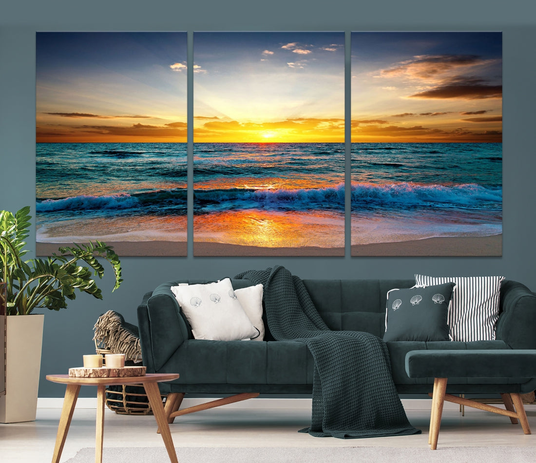 Beautiful Sunset on the Beach Coastal Wall Art Canvas Print for Dining Room Office Decor