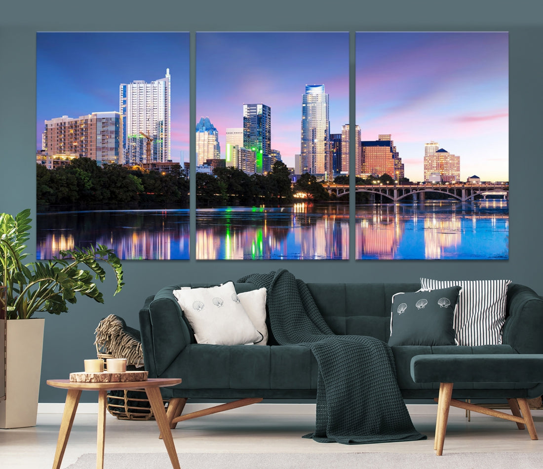 Extra Large Austin City Canvas Print Purple Dusk Skyline Wall Art