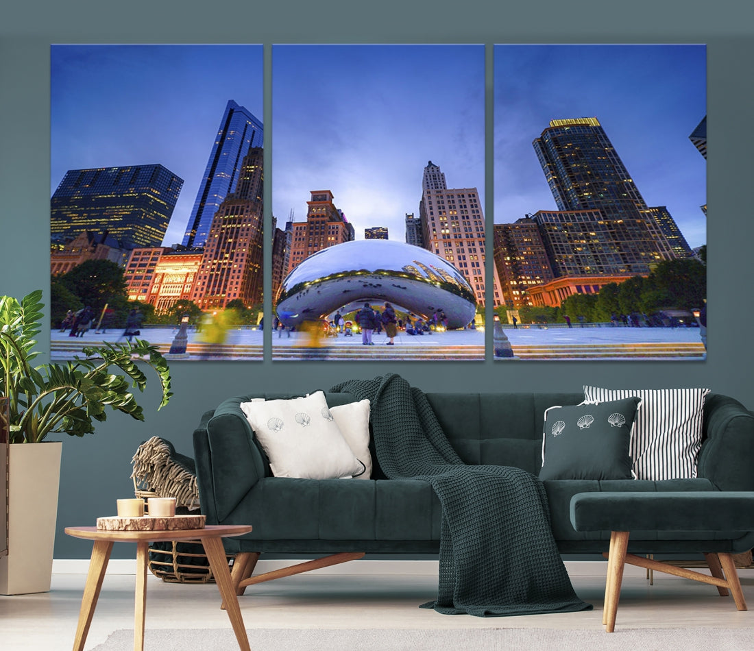 Chicago Night Skyline Wall Art Downtown Cityscape Canvas Picture Print Framed