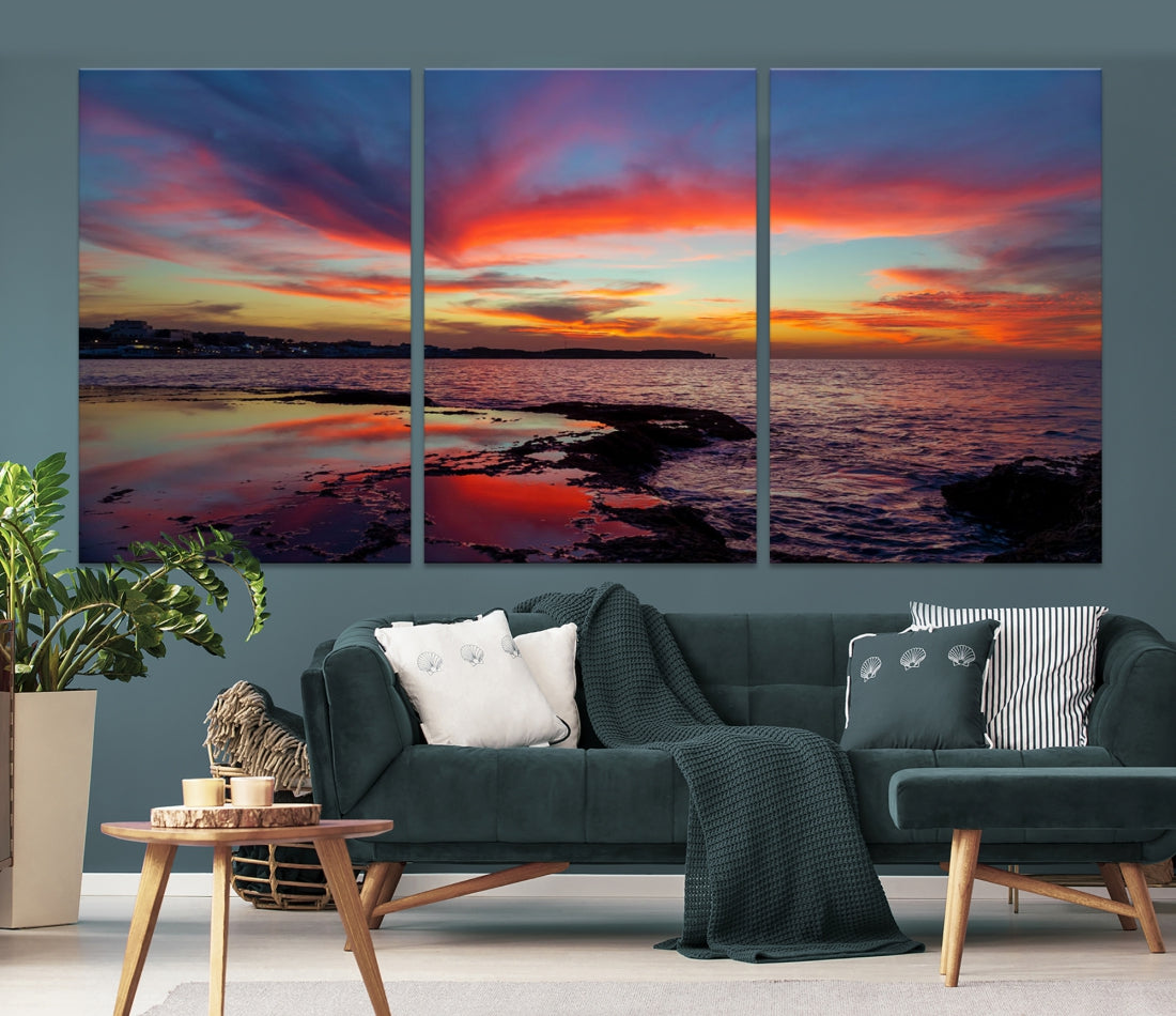 Fascinating Sunset over Horizon Beach Wall Art Canvas Print Large Wall Decor