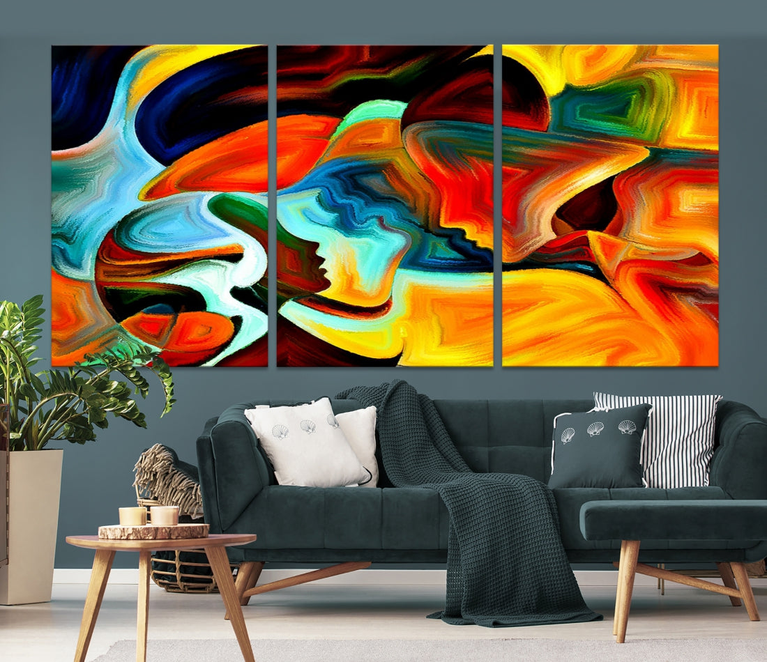 Abstract Human Faces Modern Painting Canvas Wall Art Print for Office