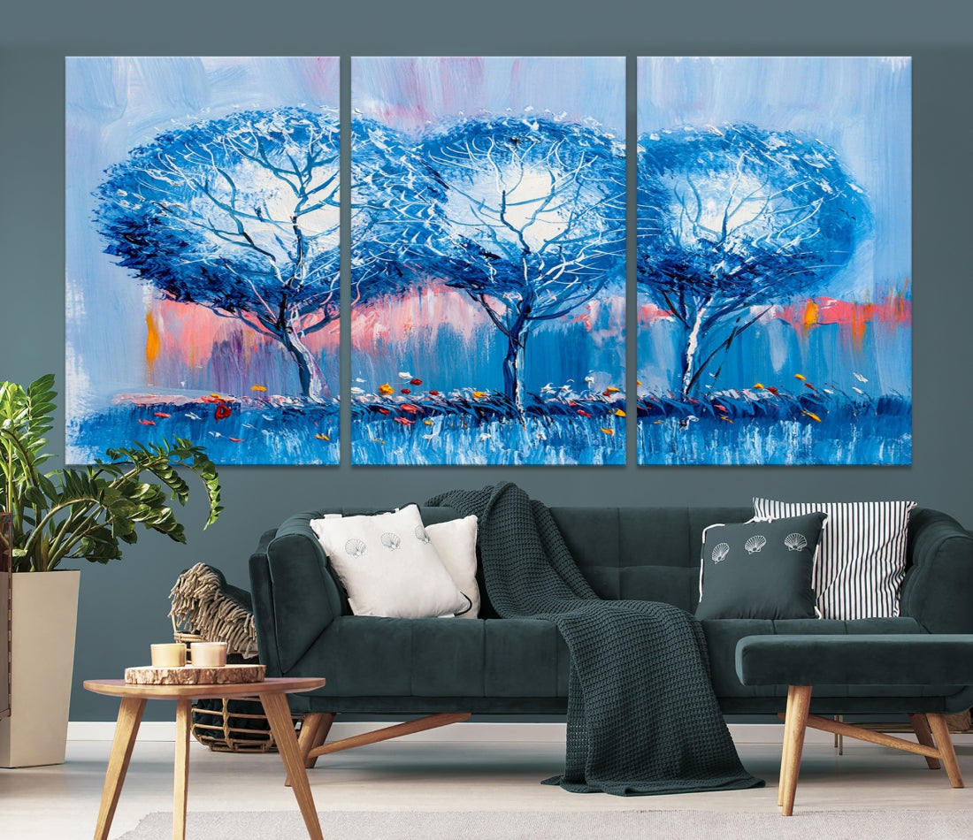 Abstract Blue Trees Oil Painting Printed on Canvas Wall Art Modern Wall Decor