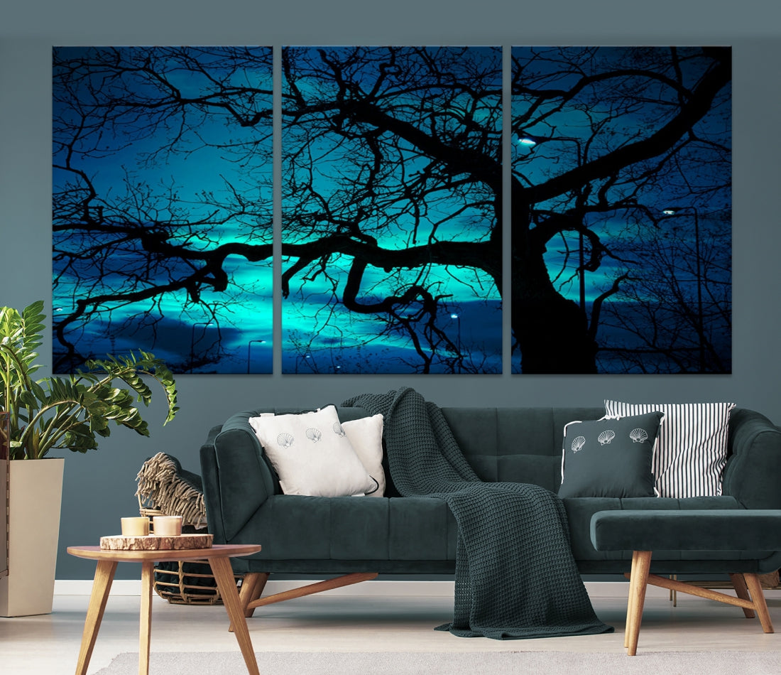 Bare Tree Moonlight Nature Wall Art Large Canvas Print Living Room Decor