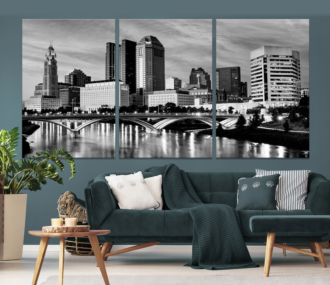 Black and White Columbus City Wall Art Skyline Cityscape Canvas Print