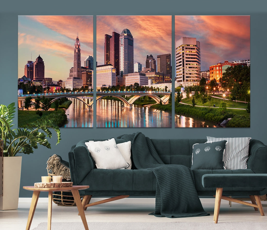 Large Columbus City View Skyline Wall Art Columbus Picture Canvas Print