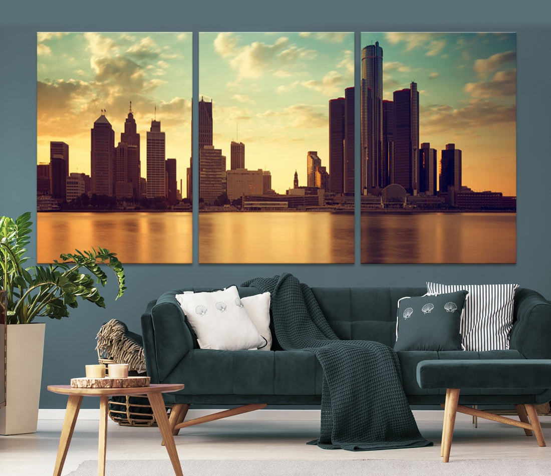 Detroit Downtown Towers Skyline Wall Art Cityscape Canvas Print