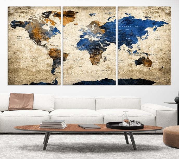 Upgrade Your Decor with a Touch of Grunge & Vintage StyleOur Modern Travel World Map Canvas Print Wall Art