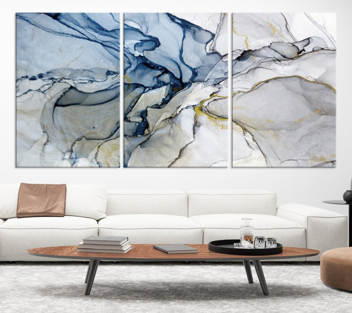 Create a Serene & Stylish Atmosphere with Our Large Blue Fluid Abstract Canvas Wall Art PrintA Modern Masterpiece