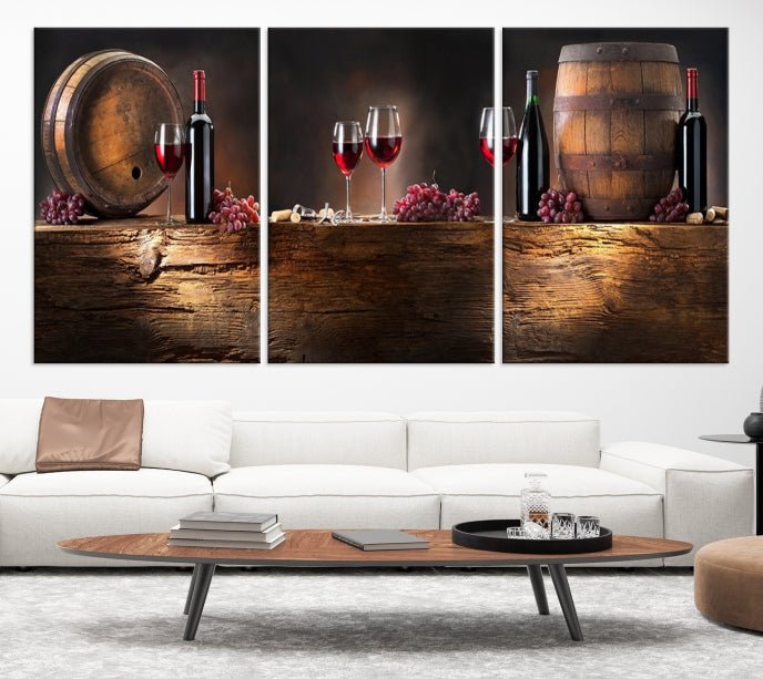 Wine and Barrels Large Wall Art Canvas Print