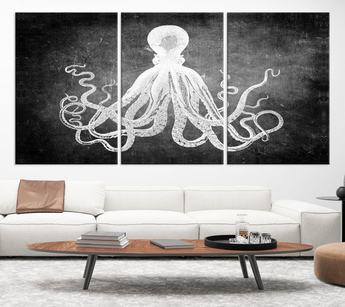 Black and White Octopus Art Print Canvas Wall Decor Easy to Hang