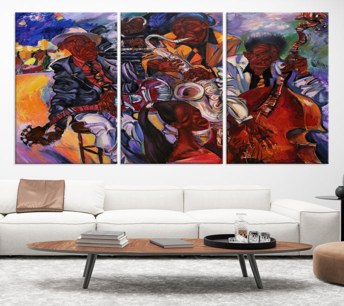 African American Jazz Mucisian Orchestra Abstract Painting on Giclee Canvas Wall Art Print