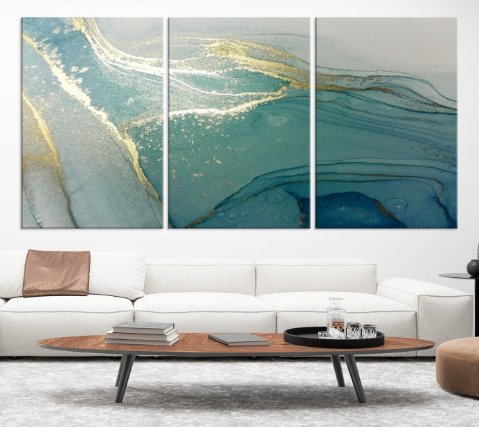 Green Gold Marble Abstract Painting on Giclee Canvas Framed Wall Art Print