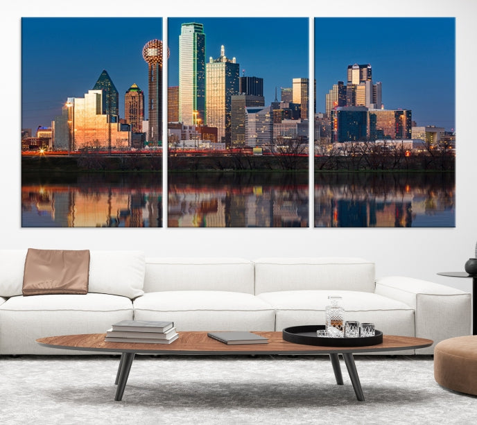 Sunrise Picture of Dallas City Skyline Cityscape Wall Art Canvas Print