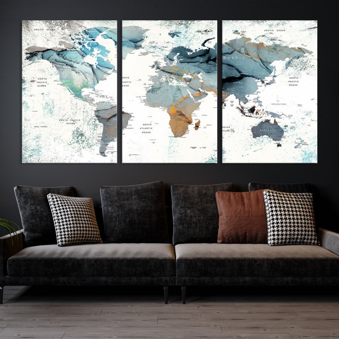 Modern Abstract Large World Map Wall Art Canvas Print for Wall Decor