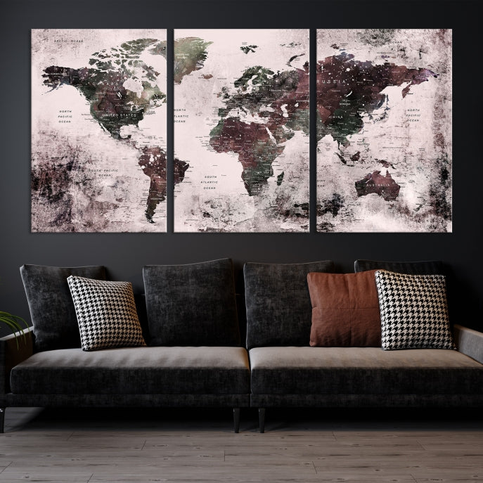 Large Grunge World Map Wall Art Print