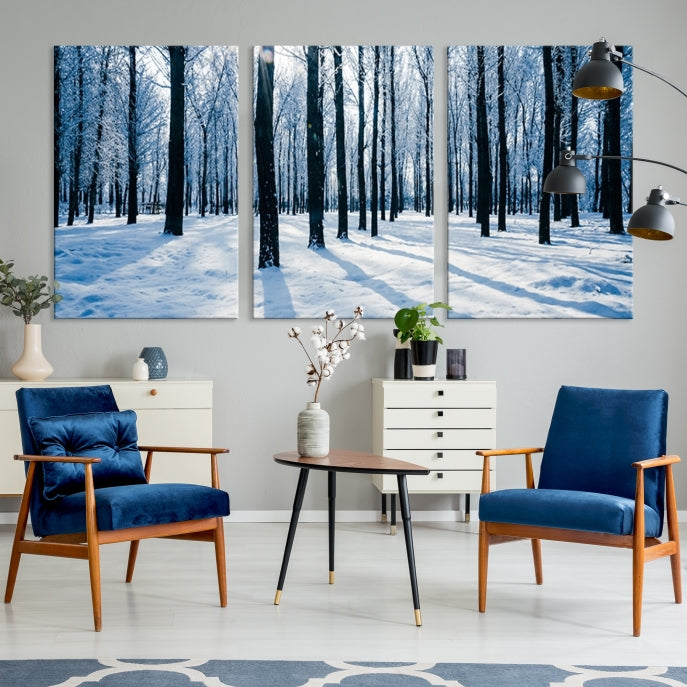 Winter Season in Forest Wall Art Canvas Print