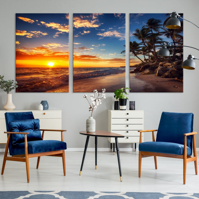 Large Coastal Wall Art Beach at Sunset Canvas Print