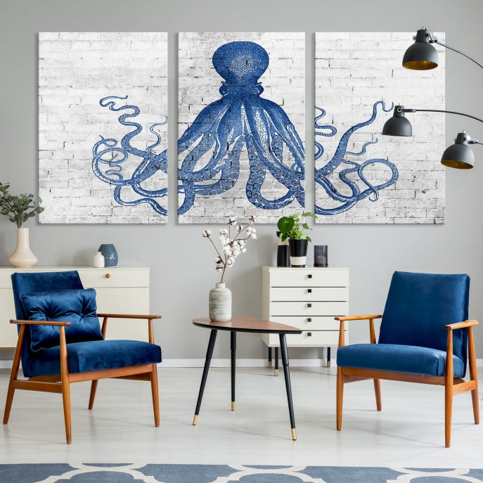 Octopus with Brick Wall Background Large Canvas Art Print for Living Room Decor