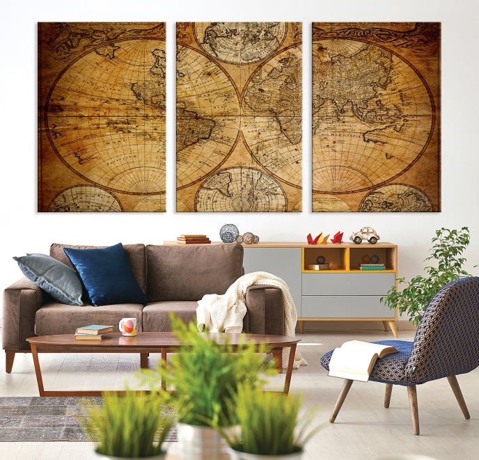 Large Wall Art Antique World Map Canvas PrintAtlas World Map Wall Art Print