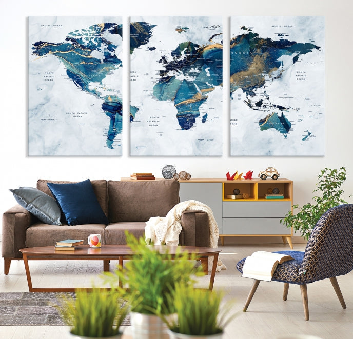 Extra Large World Map Wall Art Canvas Print Housewarming Gift